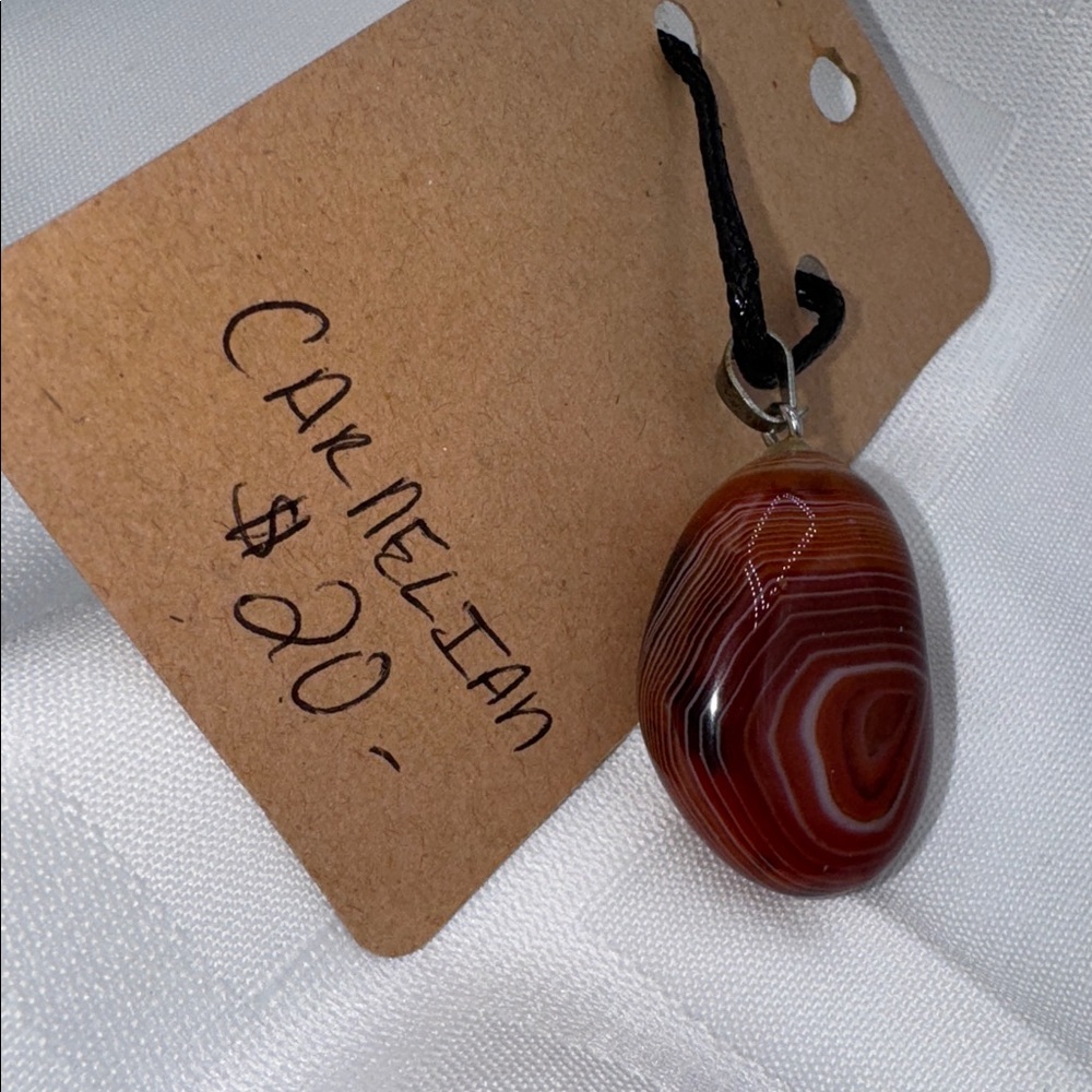 carnelian necklace, natural stone orange, burnt orange with white &  yellow back - Picture 4 of 5